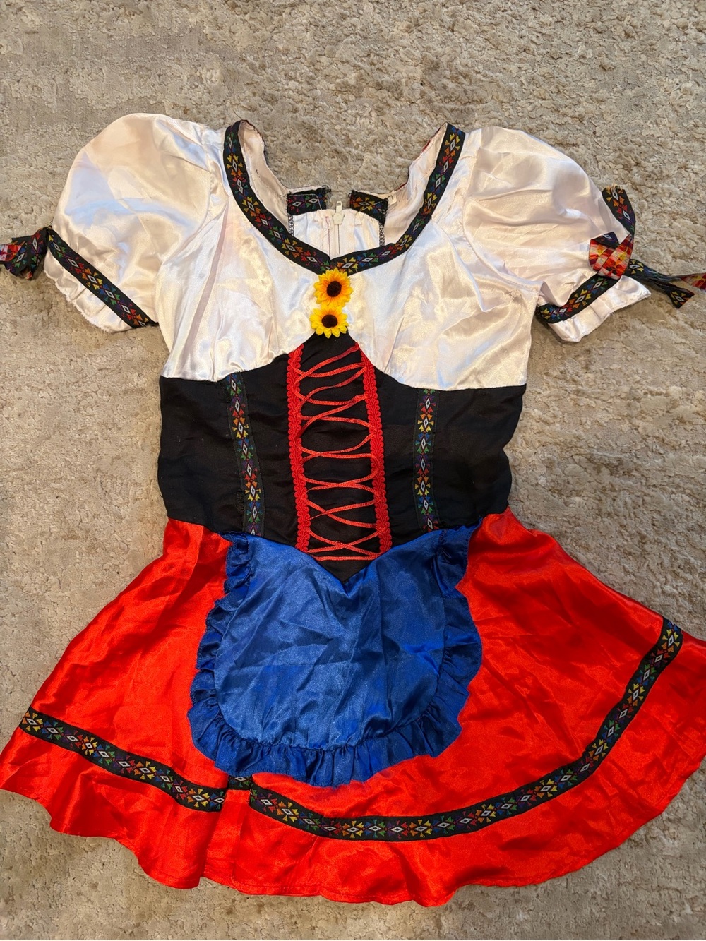 Woman’s Traditional Peasant Girl Costume - Red, Blue, Black, White